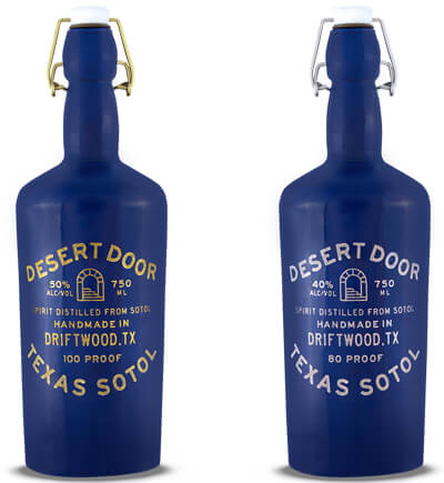 Original Desert Door Texas Sotol and Desert Door Oak-Aged Texas Sotol ceramic bottles - What's Shakin' week of September 18
